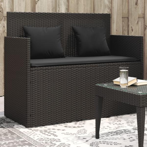 ARDEBO.de - Gartenbank mit Kissen Schwarz Poly Rattan