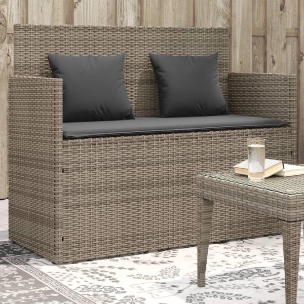 ARDEBO.de - Gartenbank mit Kissen Grau Poly Rattan