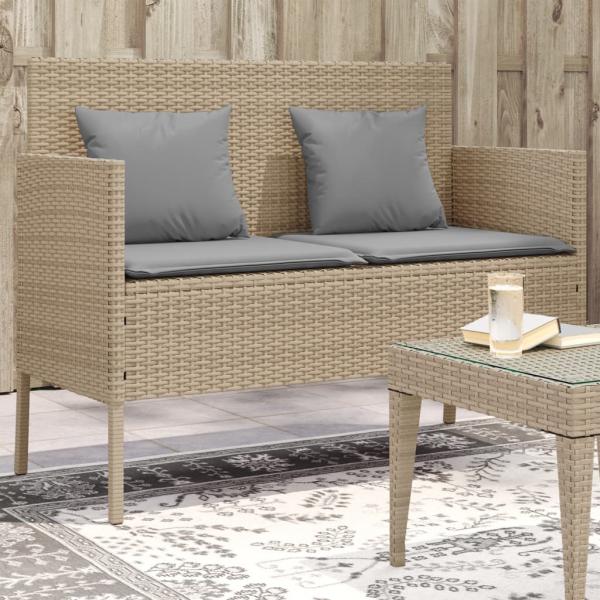 ARDEBO.de - Gartenbank mit Kissen Beige Poly Rattan