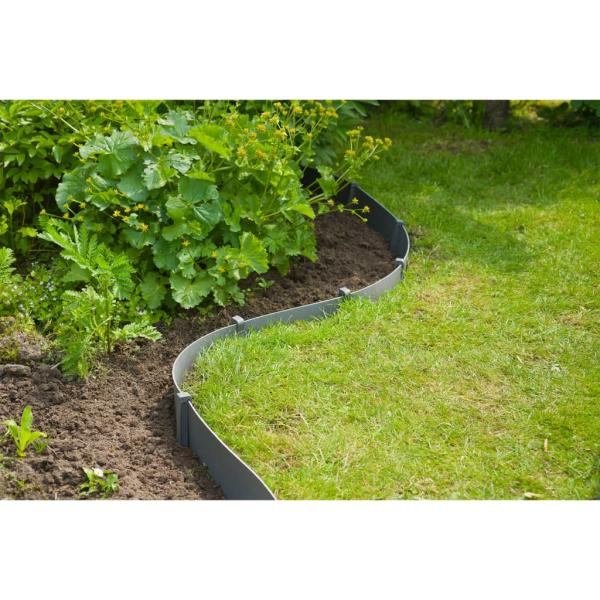 ARDEBO.de - Nature Rasenkanten-Set H15 cm x 10 m mit Erdnägeln Grau