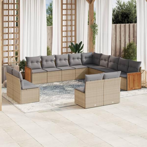 ARDEBO.de - 13-tlg. Garten-Sofagarnitur mit Kissen Beige Poly Rattan