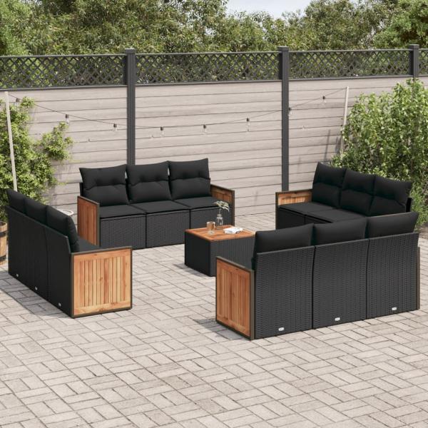 ARDEBO.de - 13-tlg. Garten-Sofagarnitur mit Kissen Schwarz Poly Rattan