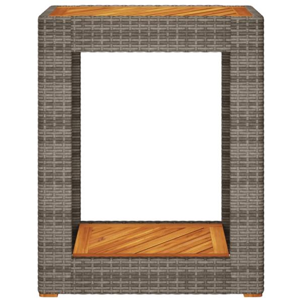 ARDEBO.de - Garten-Beistelltisch mit Holzplatte Grau 60x40x75cm Poly Rattan