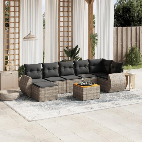 ARDEBO.de - 8-tlg. Garten-Sofagarnitur mit Kissen Grau Poly Rattan