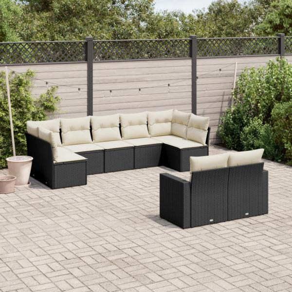 ARDEBO.de - 9-tlg. Garten-Sofagarnitur mit Kissen Schwarz Poly Rattan