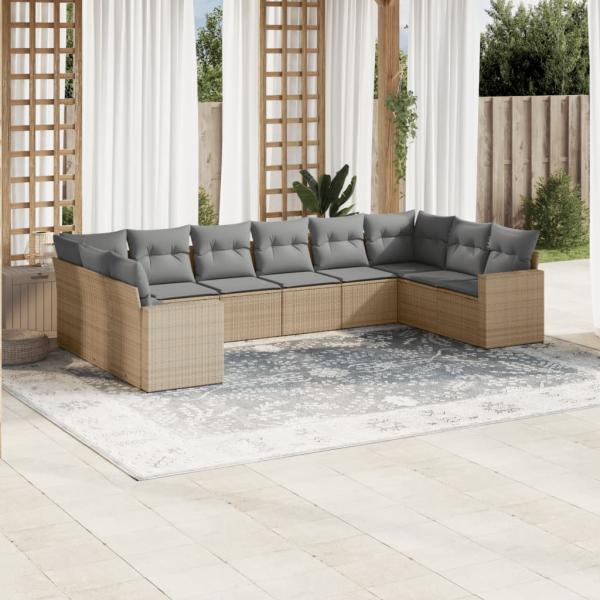 ARDEBO.de - 10-tlg. Garten-Sofagarnitur mit Kissen Beige Poly Rattan