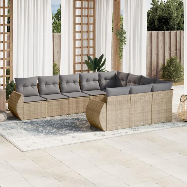 ARDEBO.de - 10-tlg. Garten-Sofagarnitur mit Kissen Beige Poly Rattan