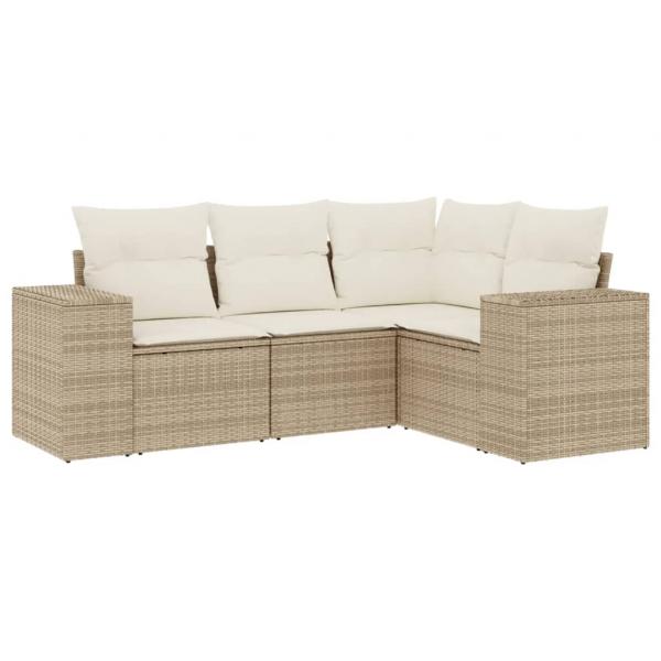4-tlg. Garten-Sofagarnitur mit Kissen Beige Poly Rattan