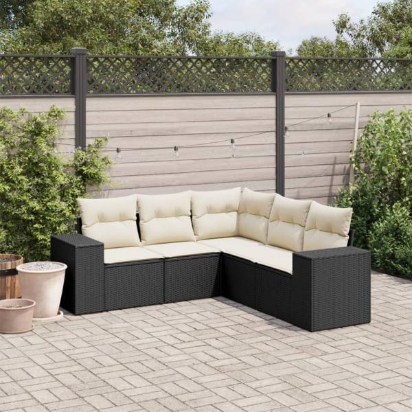 ARDEBO.de - 5-tlg. Garten-Sofagarnitur mit Kissen Schwarz Poly Rattan
