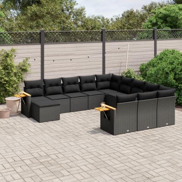 ARDEBO.de - 11-tlg. Garten-Sofagarnitur mit Kissen Schwarz Poly Rattan