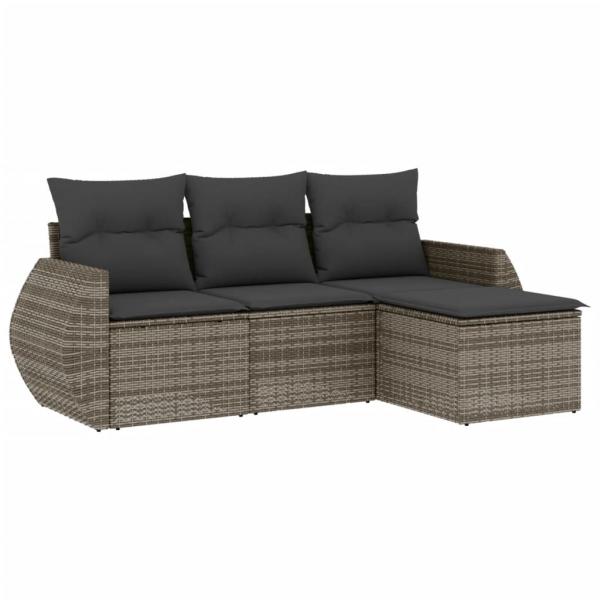 4-tlg. Garten-Sofagarnitur mit Kissen Grau Poly Rattan