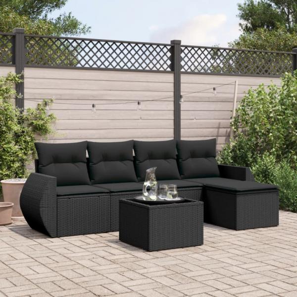 ARDEBO.de - 6-tlg. Garten-Sofagarnitur mit Kissen Schwarz Poly Rattan
