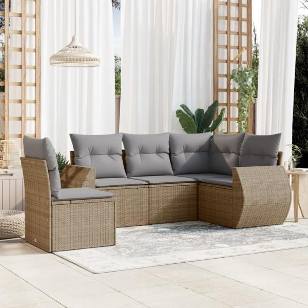 ARDEBO.de - 6-tlg. Garten-Sofagarnitur mit Kissen Beige Poly Rattan