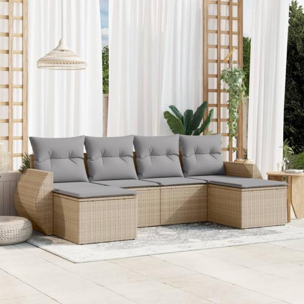 ARDEBO.de - 6-tlg. Garten-Sofagarnitur mit Kissen Beige Poly Rattan