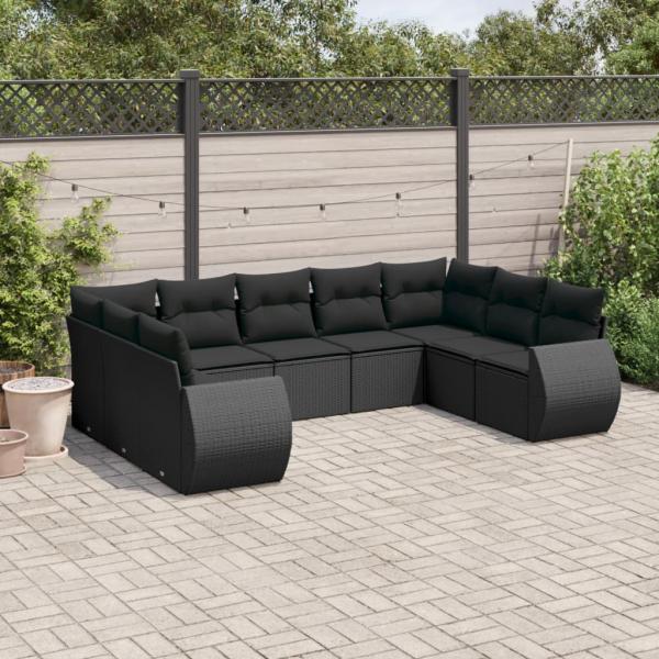 ARDEBO.de - 9-tlg. Garten-Sofagarnitur mit Kissen Schwarz Poly Rattan