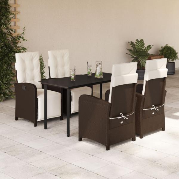 ARDEBO.de - 5-tlg. Garten-Essgruppe mit Kissen Braun Poly Rattan