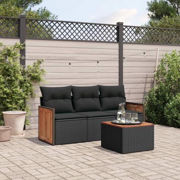 ARDEBO.de - 4-tlg. Garten-Sofagarnitur mit Kissen Schwarz Poly Rattan