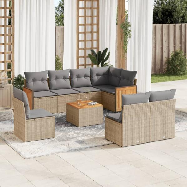 ARDEBO.de - 9-tlg. Garten-Sofagarnitur mit Kissen Beige Poly Rattan