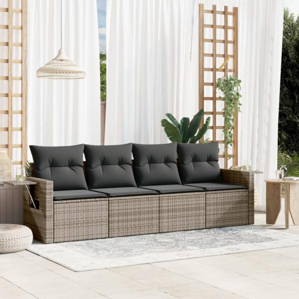 ARDEBO.de - 4-tlg. Garten-Sofagarnitur mit Kissen Grau Poly Rattan
