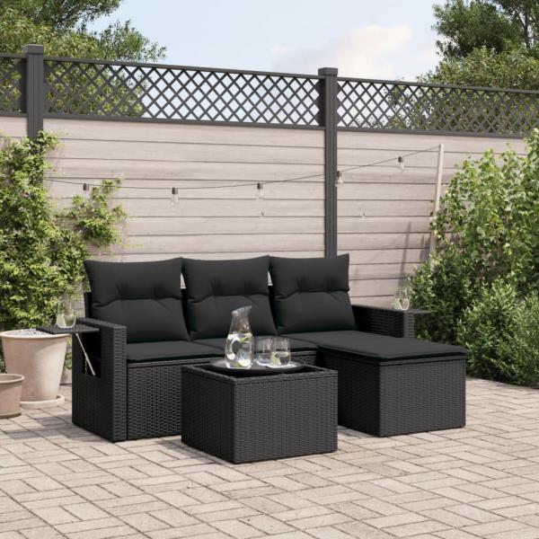 ARDEBO.de - 4-tlg. Garten-Sofagarnitur mit Kissen Schwarz Poly Rattan