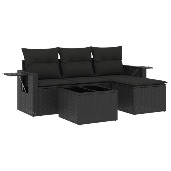 4-tlg. Garten-Sofagarnitur mit Kissen Schwarz Poly Rattan