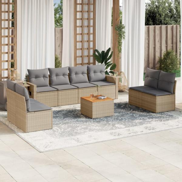 ARDEBO.de - 9-tlg. Garten-Sofagarnitur mit Kissen Beige Poly Rattan