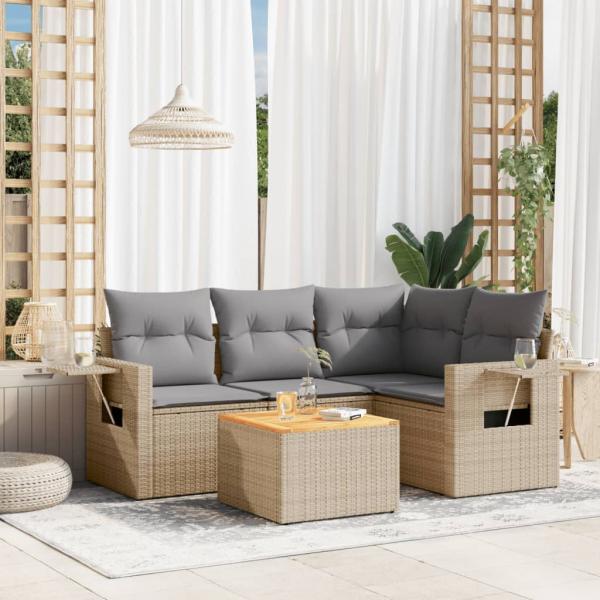 ARDEBO.de - 5-tlg. Garten-Sofagarnitur mit Kissen Beige Poly Rattan