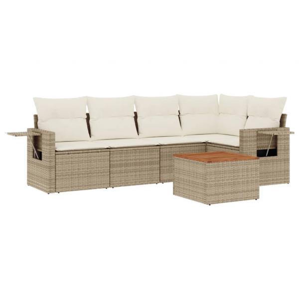 ARDEBO.de - 6-tlg. Garten-Sofagarnitur mit Kissen Beige Poly Rattan