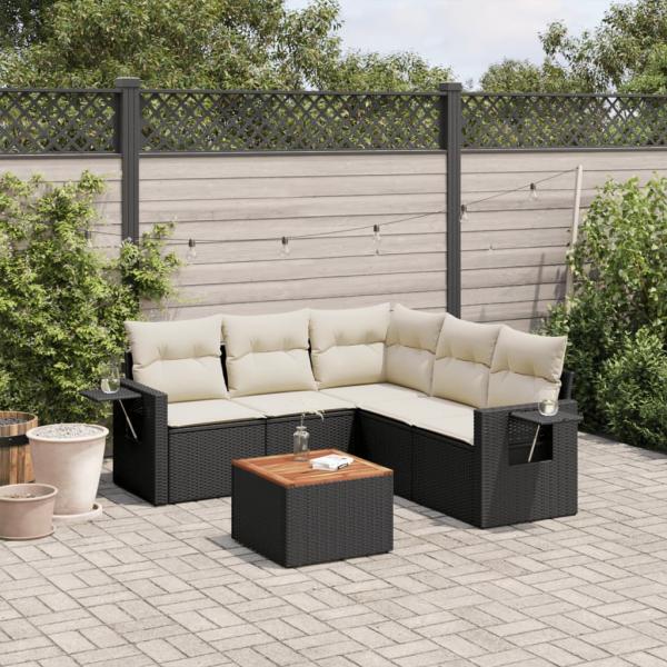 ARDEBO.de - 6-tlg. Garten-Sofagarnitur mit Kissen Schwarz Poly Rattan