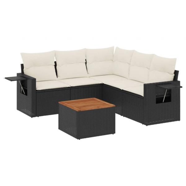 6-tlg. Garten-Sofagarnitur mit Kissen Schwarz Poly Rattan