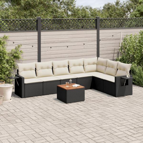 ARDEBO.de - 8-tlg. Garten-Sofagarnitur mit Kissen Schwarz Poly Rattan