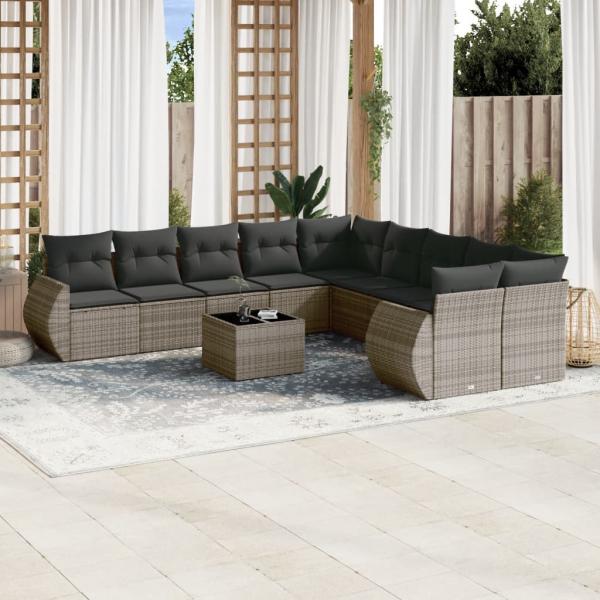 ARDEBO.de - 11-tlg. Garten-Sofagarnitur mit Kissen Grau Poly Rattan