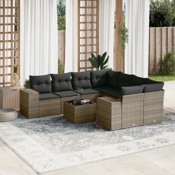 ARDEBO.de - 9-tlg. Garten-Sofagarnitur mit Kissen Grau Poly Rattan