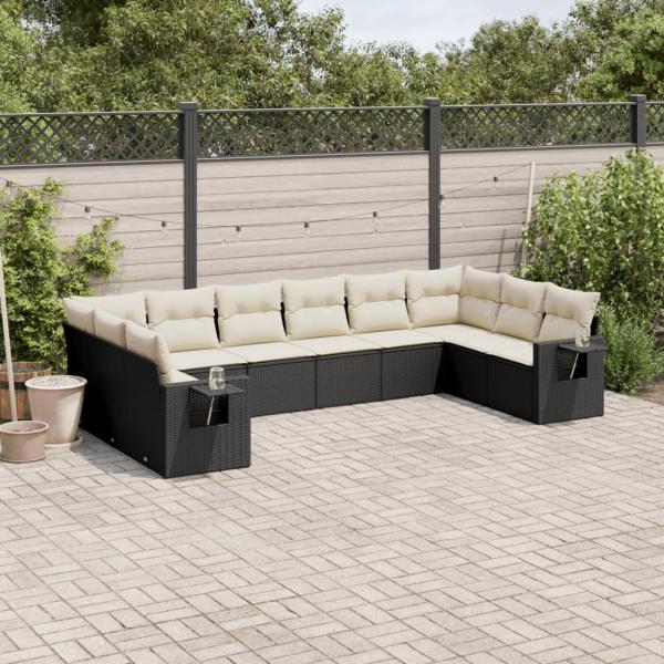 ARDEBO.de - 10-tlg. Garten-Sofagarnitur mit Kissen Schwarz Poly Rattan