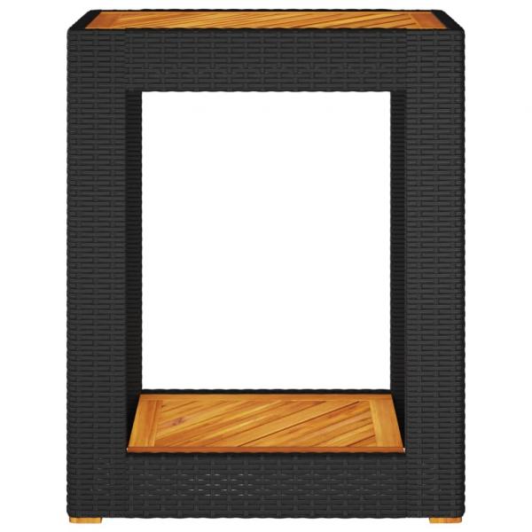 Garten-Beistelltisch mit Holzplatte Schwarz Poly Rattan