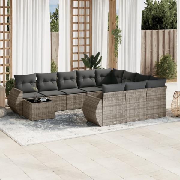 ARDEBO.de - 11-tlg. Garten-Sofagarnitur mit Kissen Grau Poly Rattan