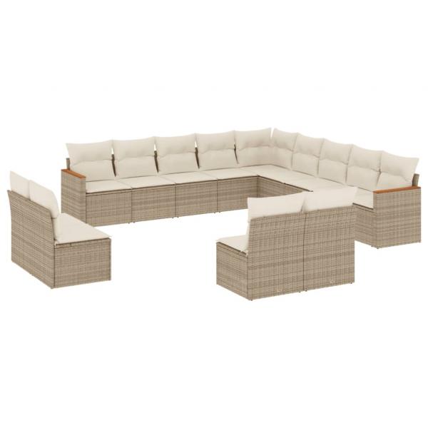 ARDEBO.de - 13-tlg. Garten-Sofagarnitur mit Kissen Beige Poly Rattan