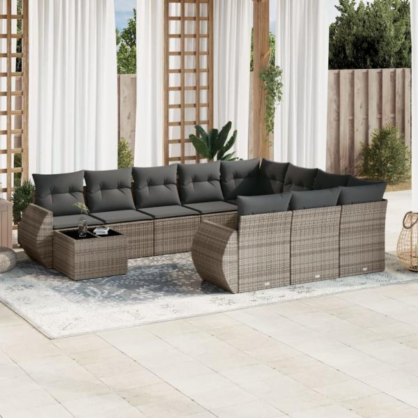 ARDEBO.de - 11-tlg. Garten-Sofagarnitur mit Kissen Grau Poly Rattan