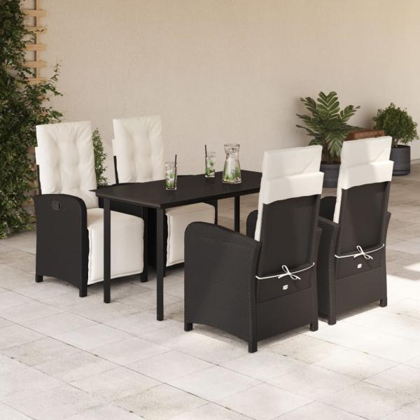 ARDEBO.de - 5-tlg. Garten-Essgruppe mit Kissen Schwarz Poly Rattan