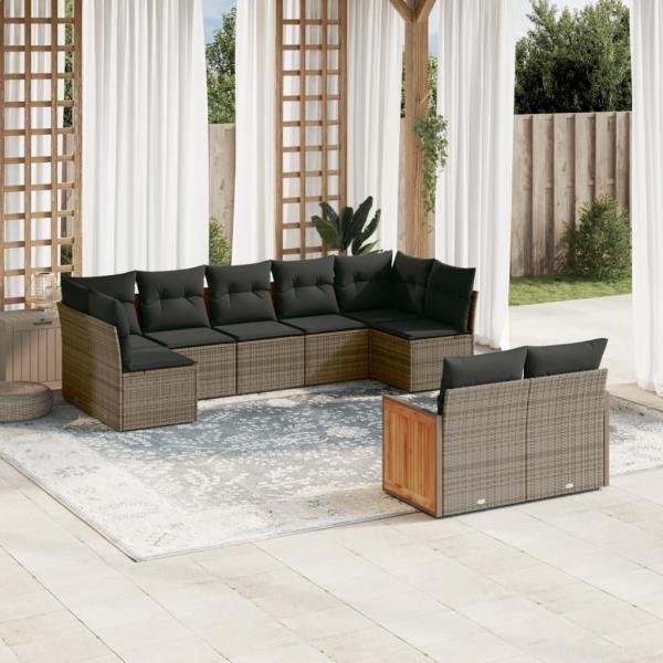 ARDEBO.de - 9-tlg. Garten-Sofagarnitur mit Kissen Grau Poly Rattan