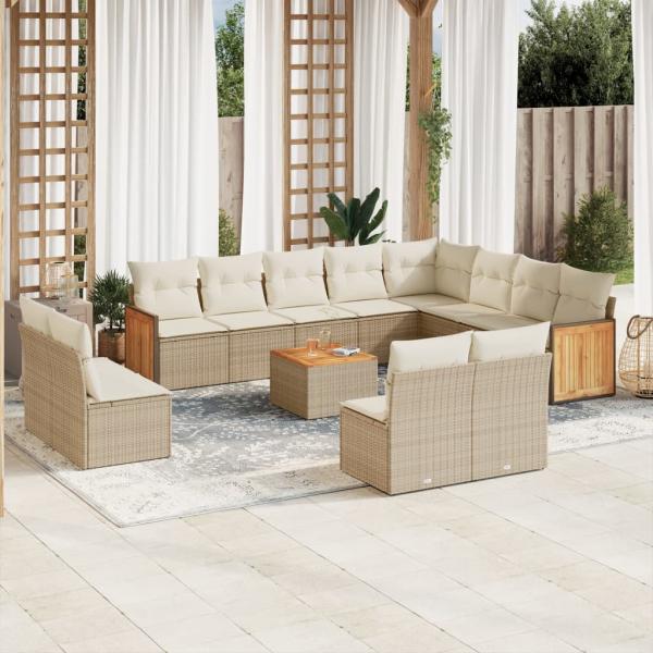 ARDEBO.de - 13-tlg. Garten-Sofagarnitur mit Kissen Beige Poly Rattan