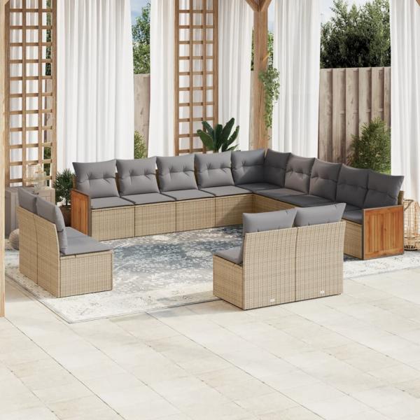 ARDEBO.de - 13-tlg. Garten-Sofagarnitur mit Kissen Beige Poly Rattan