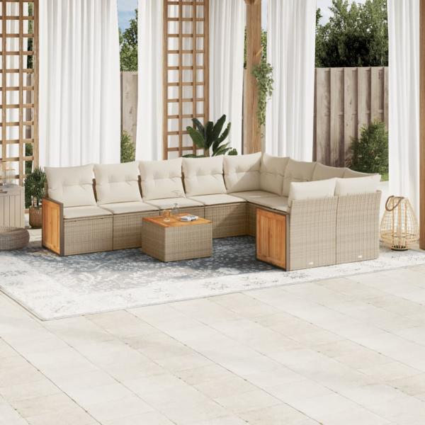 ARDEBO.de - 10-tlg. Garten-Sofagarnitur mit Kissen Beige Poly Rattan
