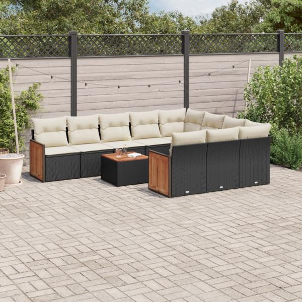 ARDEBO.de - 11-tlg. Garten-Sofagarnitur mit Kissen Schwarz Poly Rattan