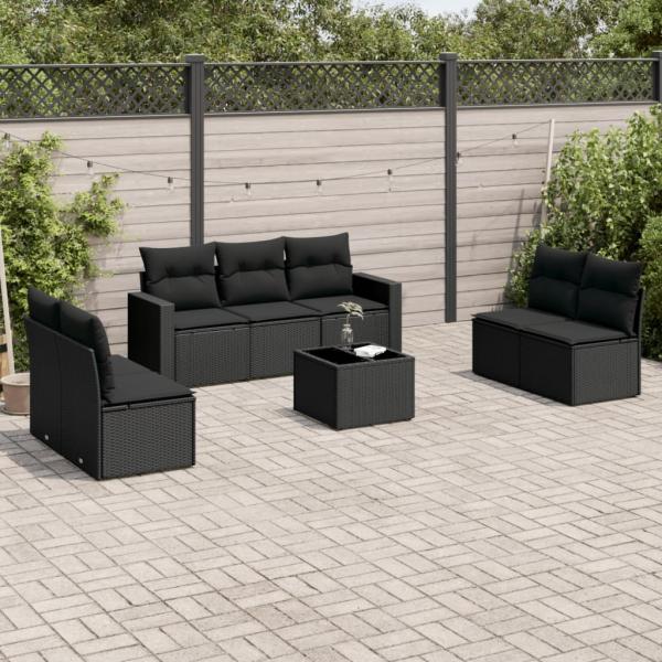 ARDEBO.de - 8-tlg. Garten-Sofagarnitur mit Kissen Schwarz Poly Rattan