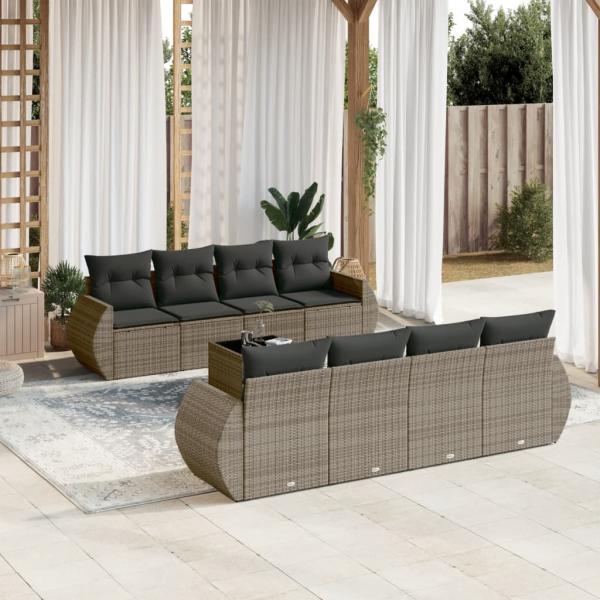 ARDEBO.de - 9-tlg. Garten-Sofagarnitur mit Kissen Grau Poly Rattan