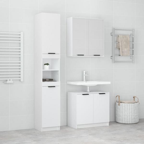 ARDEBO.de - 3-tlg. Badmöbel-Set Weiß Holzwerkstoff