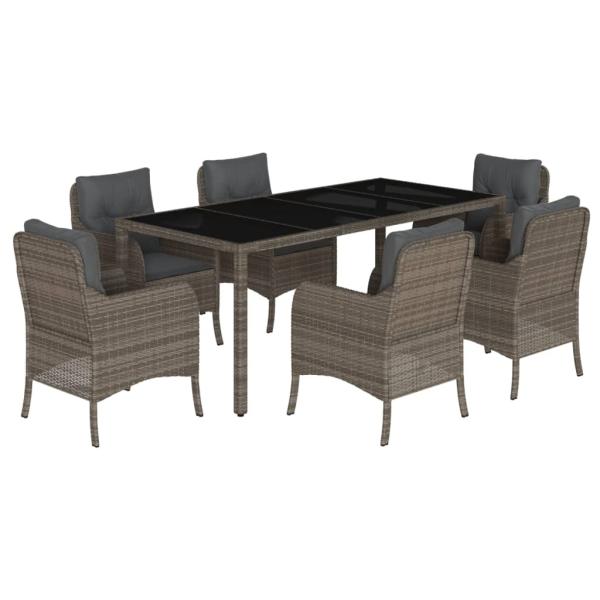 7-tlg. Garten-Essgruppe mit Kissen Grau Poly Rattan