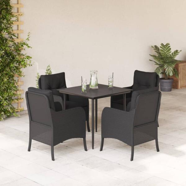ARDEBO.de - 5-tlg. Garten-Essgruppe mit Kissen Schwarz Poly Rattan