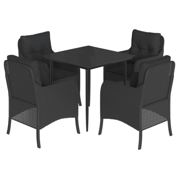 5-tlg. Garten-Essgruppe mit Kissen Schwarz Poly Rattan